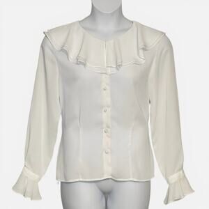 Vintage 90s J. Jill Ivory Ruffle Blouse Sheer Button Front Long Sleeve Size 12